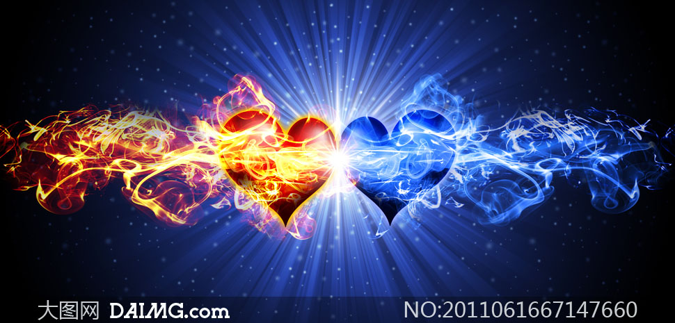 火焰心形蓝色背景高清图片 - 大图网设计素材下