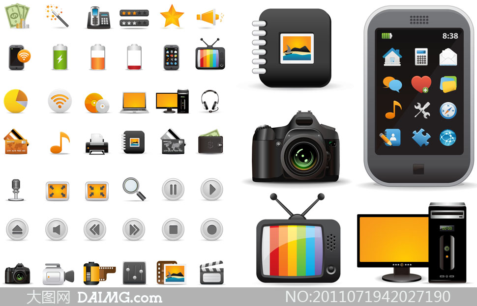 照相机手机电视机等实用矢量图标素材 - 大图网