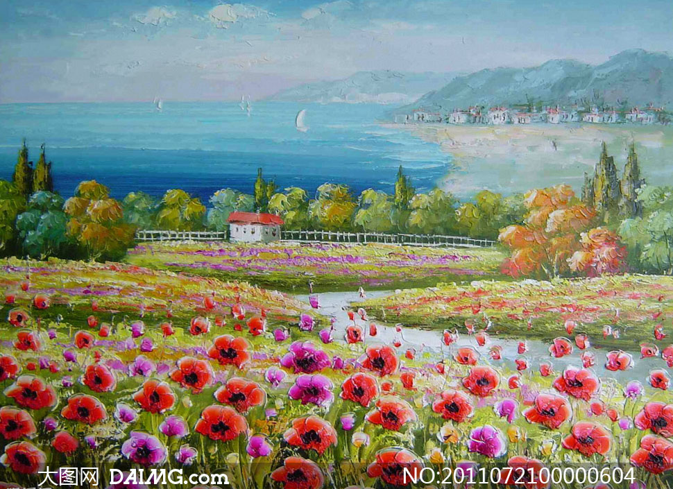 海滨风景油画作品图片素材 - 大图网设计素材下