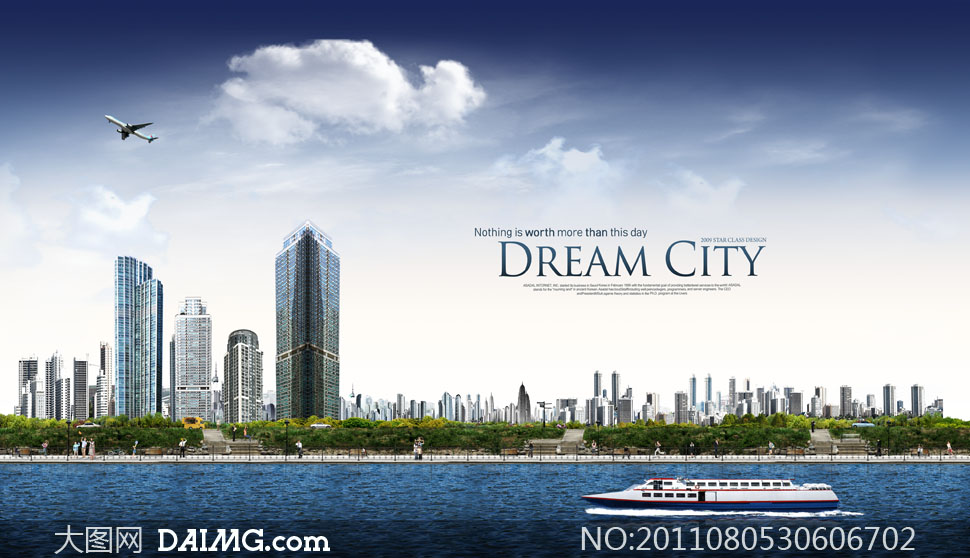 繁华大都市与海岸风光PSD分层素材 - 大图网设