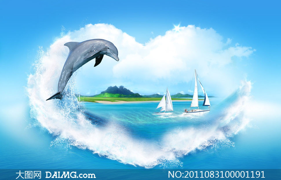 海面上跃起的海豚创意设计图片