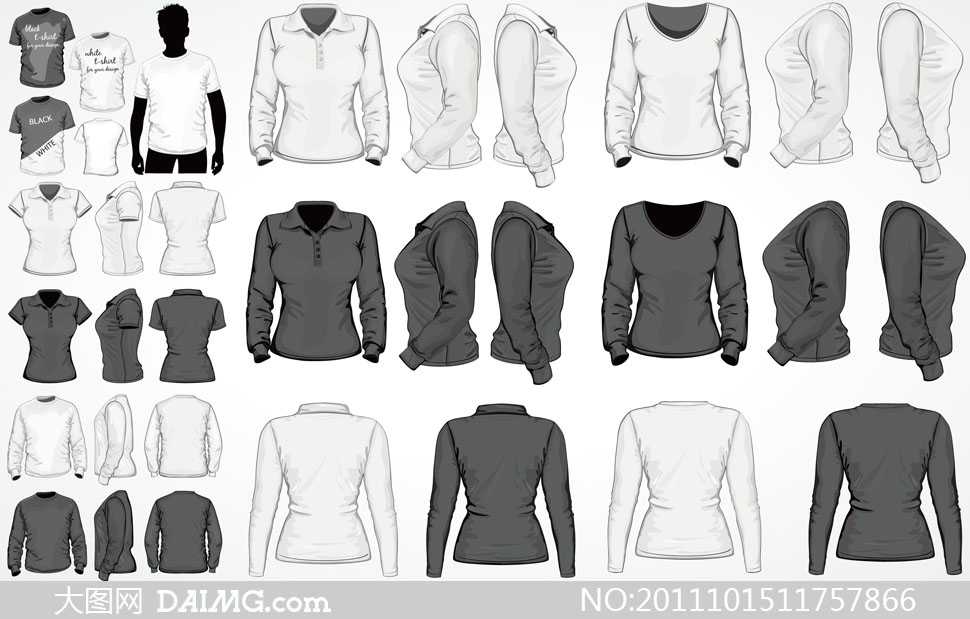 长袖短袖T恤衫设计模板矢量素材 - 大图网设计