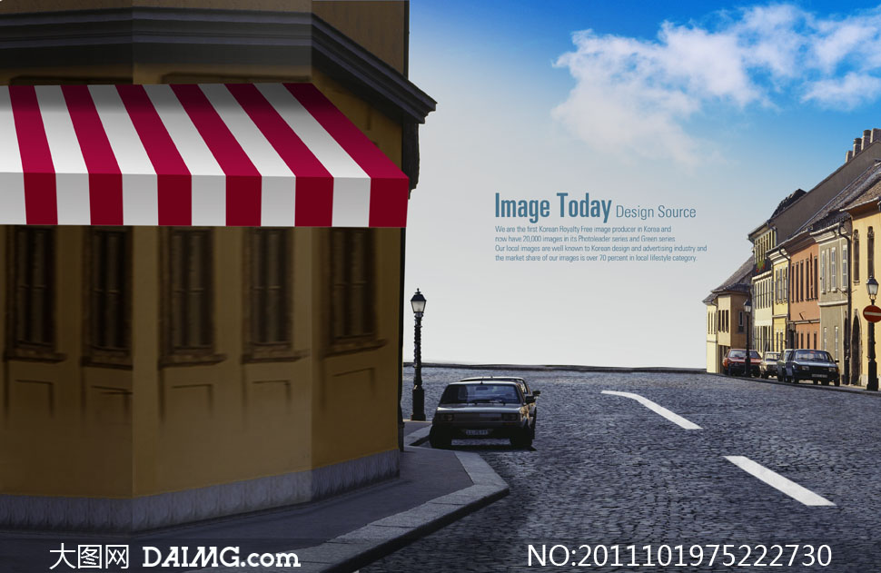 城市街角一隅与蓝天白云PSD分层素材 - 大图网