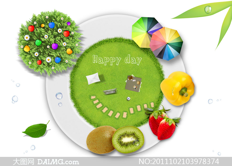 超大盘子里的水果等创意设计PSD分层素材 - 大