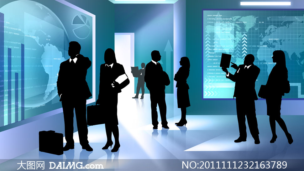 室内讨论问题的商务人物剪影高清图片 - 大图网