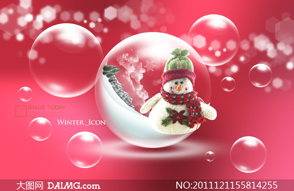 梦幻泡泡与可爱雪人PSD分层素材 - 大图网设计