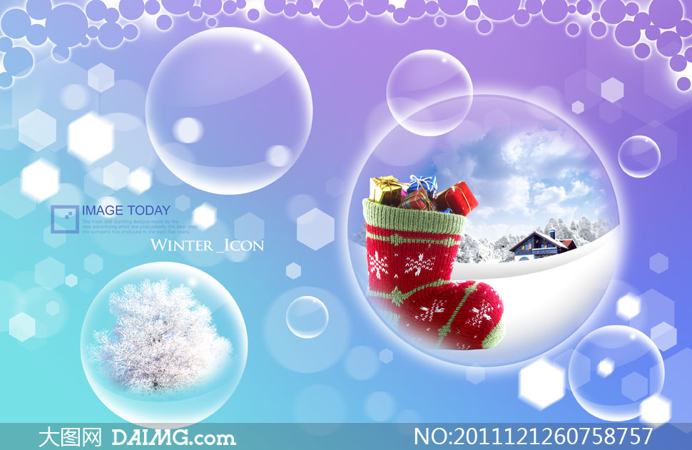 梦幻泡泡与圣诞袜子礼物PSD分层素材 - 大图网