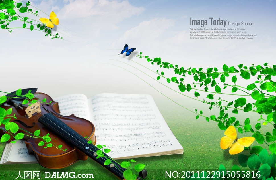 草地上的小提琴与乐谱psd分层素材 - 大图网设