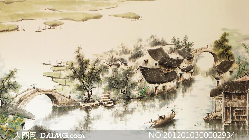 水乡绘画图片 梦里水乡图音画欣赏,江南水乡古典美女图高清图片