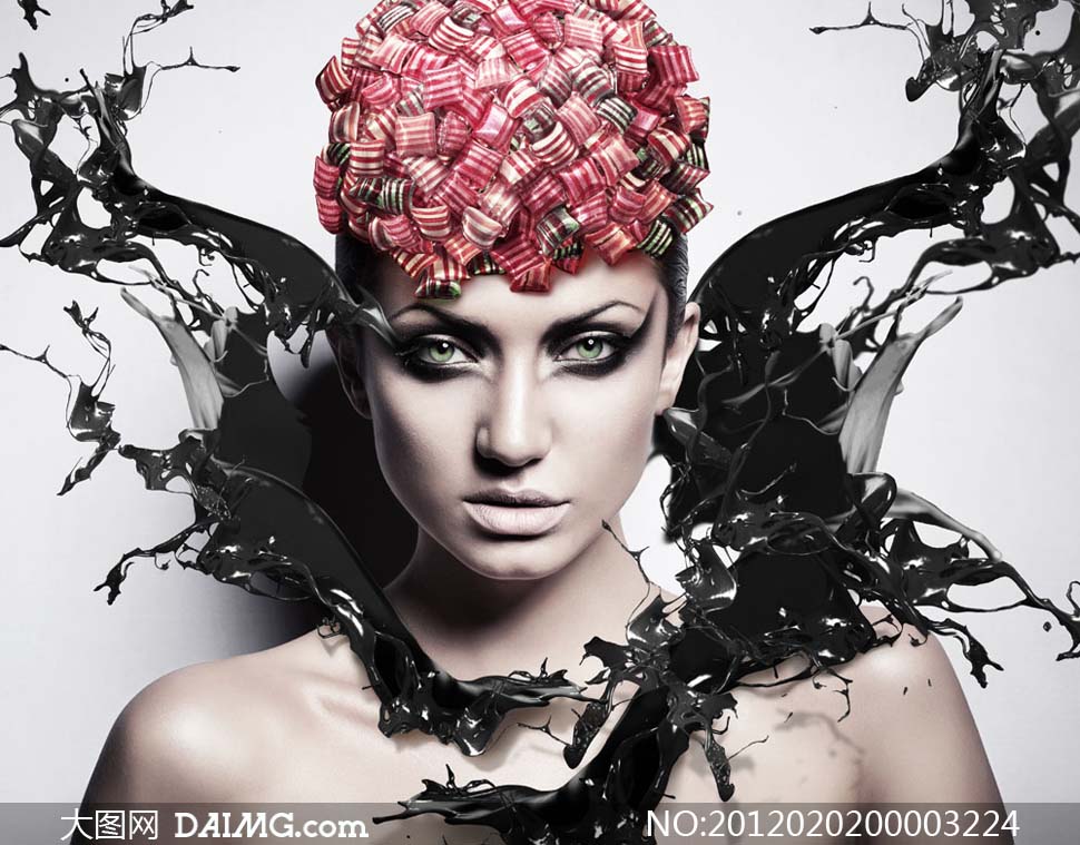 美女模特和喷溅墨迹摄影图片 - 大图网设计素材