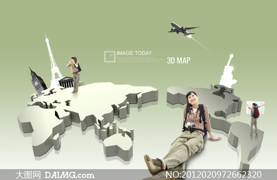 立体世界地图旅游主题PSD分层素材 - 大图网设