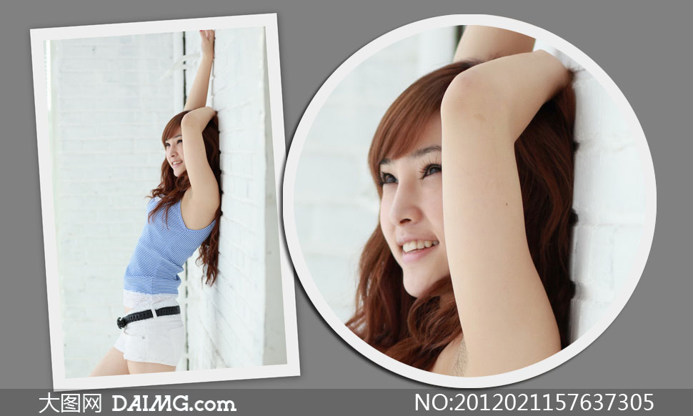 靠墙站立的女孩写真摄影高清图片 - 大图网设计