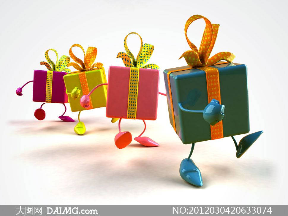 会走路的礼物盒子卡通形象高清摄影图片 - 大图