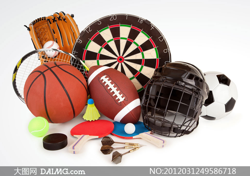 飞镖网球篮球等体育运动用品高清图片