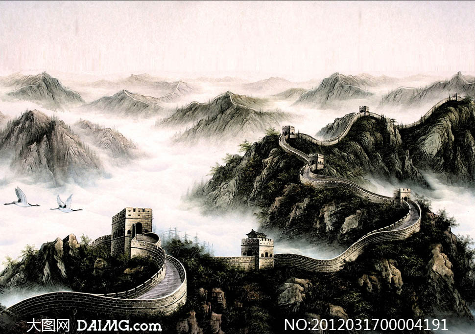 水墨画长城设计图片素材 - 大图网设计素材下载