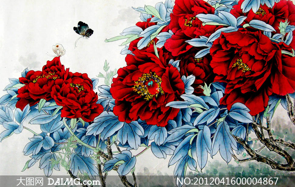 牡丹花开彩蝶来设计图片素材 - 大图网设计素材