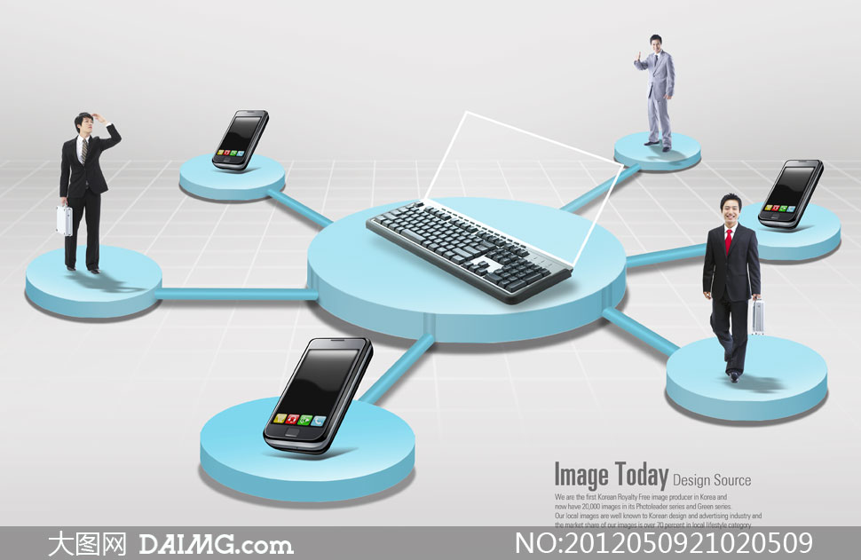 移动设备与人物通讯主题psd分层素材