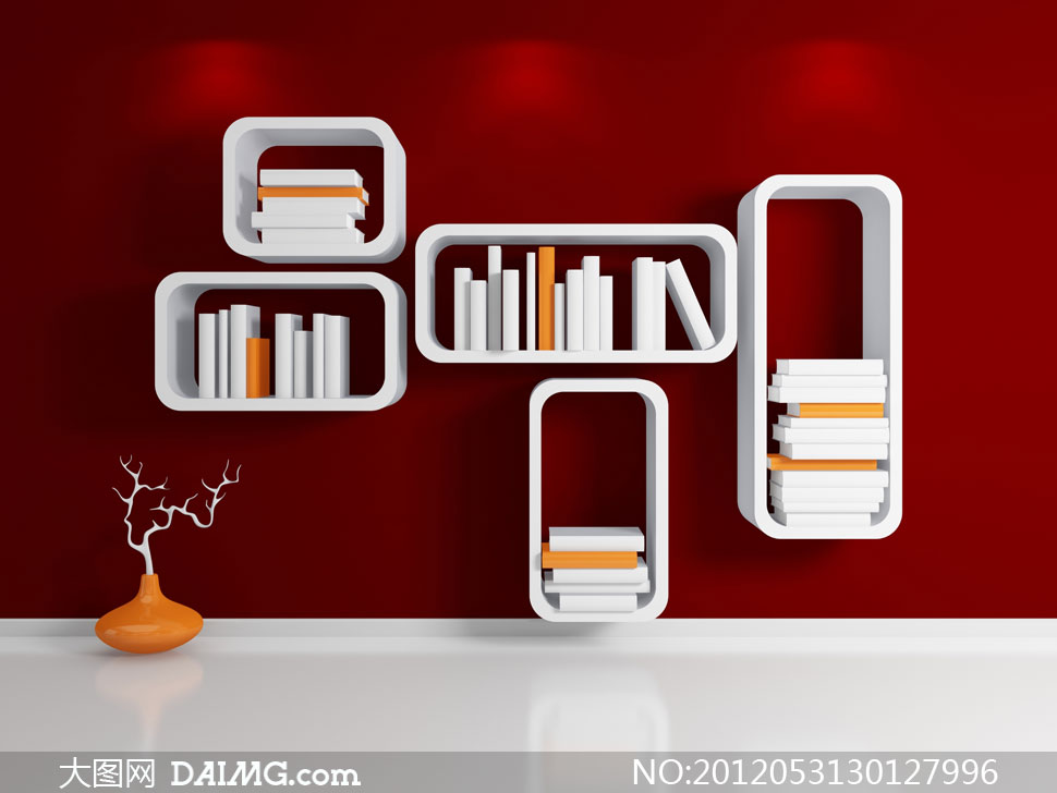 射灯创意格子橙色书籍书本书架