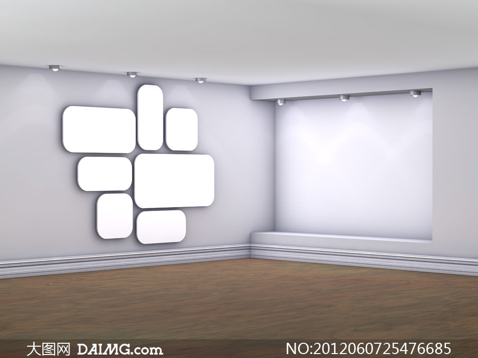 室内墙壁上的白色创意格子高清