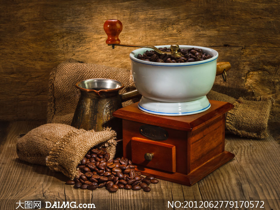 咖啡豆研磨机与麻袋摄影高清图片 - 大图网设计