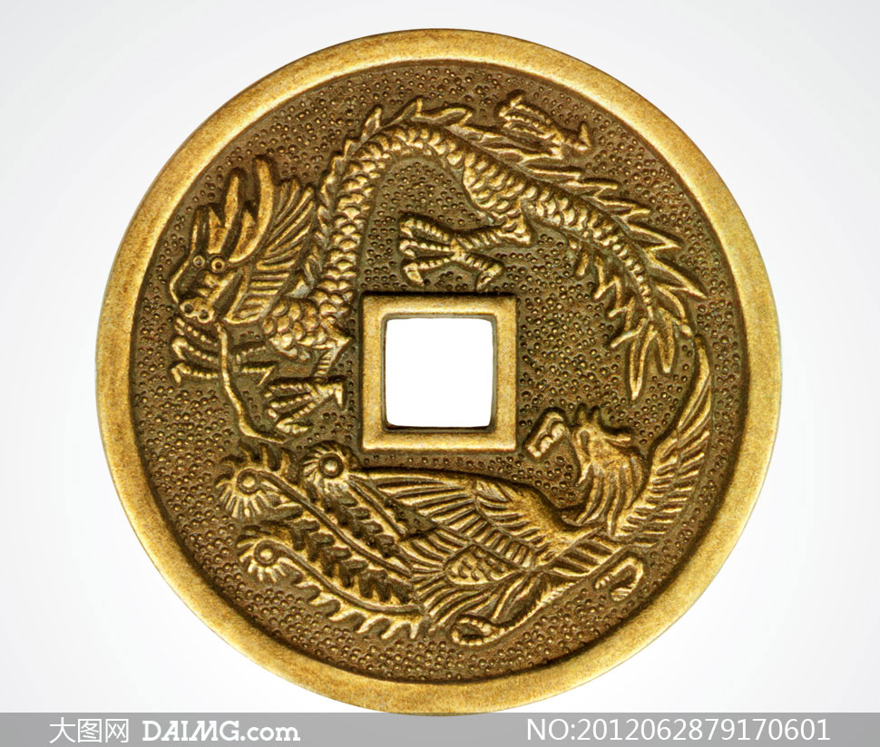 古钱钱币收藏古董古物古币铜钱金色金黄色龙纹