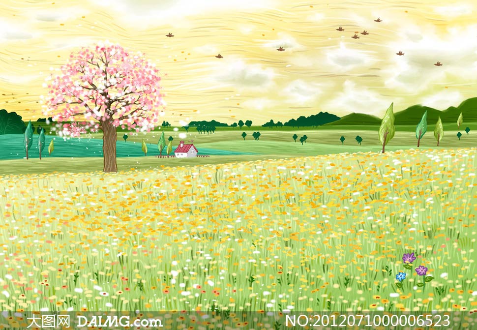 春天野外风景油画设计图片 - 大图网设计素材下