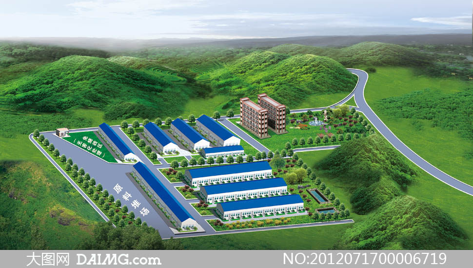 厂房鸟瞰图景观设计PSD分层素材 - 大图网设计