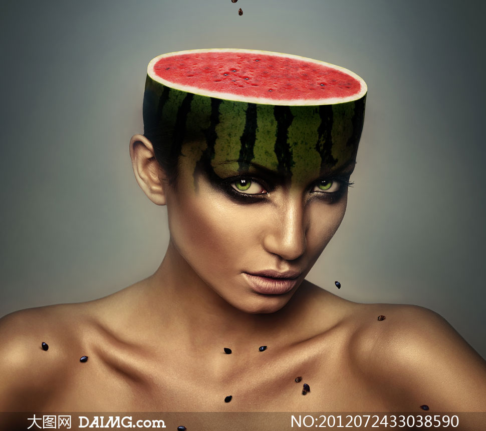 骨感美女与西瓜创意合成高清图片 - 大图网设计