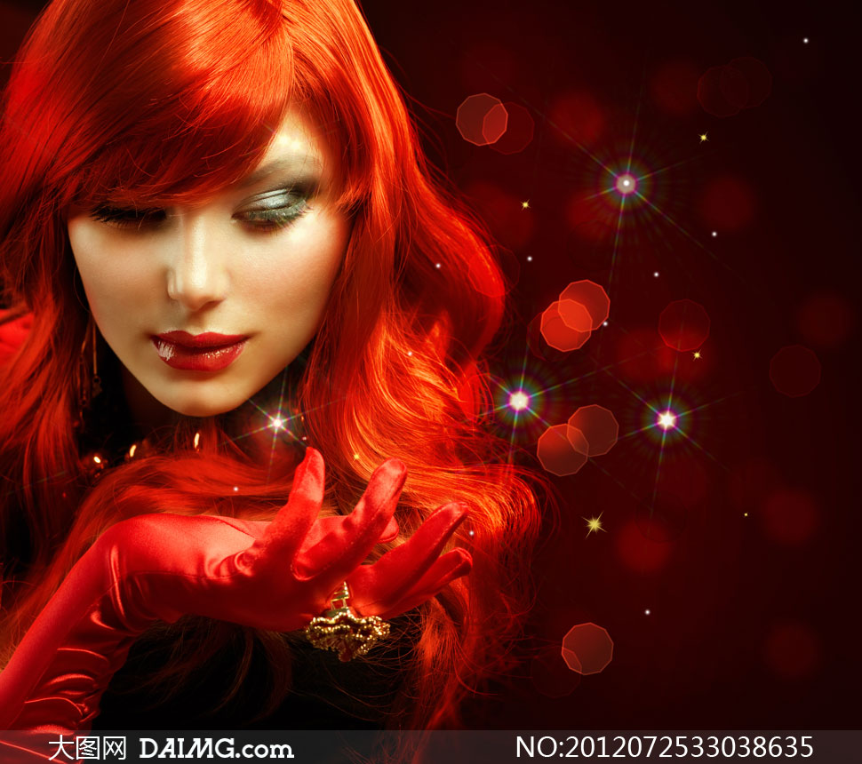 红颜色头发的美女人物摄影高清图片 - 大图网设