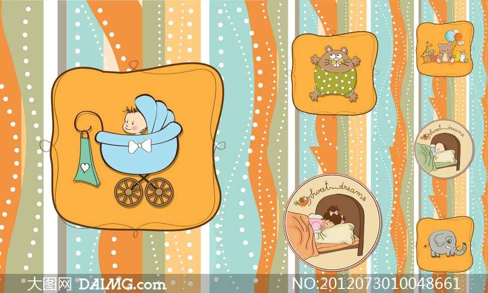 婴幼儿卡通人物动物矢量素材 - 大图网设计素材