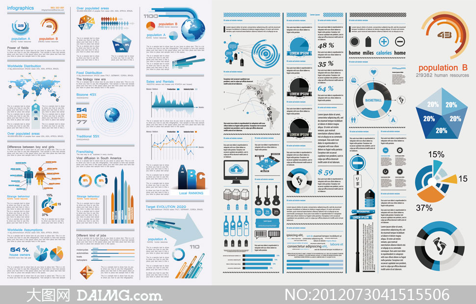 蓝色系数据统计图表矢量素材 - 大图网设计素材
