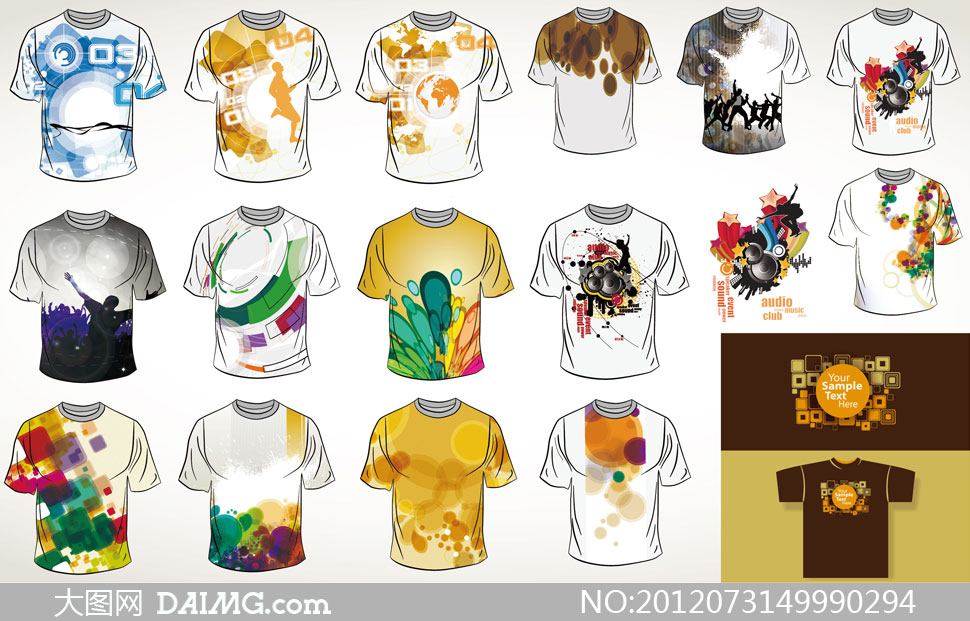 图案花哨的T恤衫设计矢量素材 - 大图网设计素