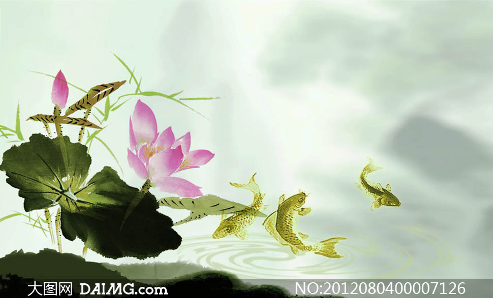 荷花鱼儿水中游设计PSD源文件 - 大图网设计素