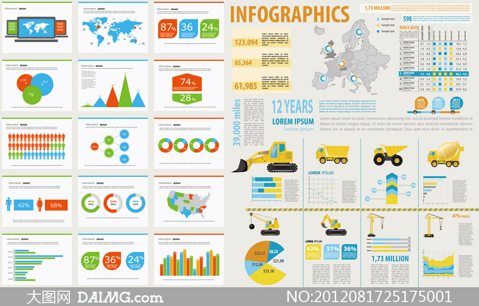 建筑设施与数据统计图表矢量素材