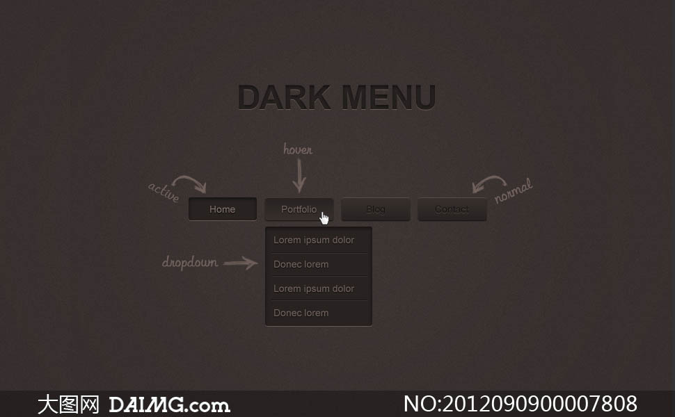 网页下拉菜单和导航条设计PSD素材 - 大图网设