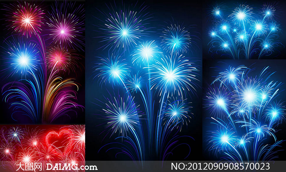 蓝色与红色喜庆烟花礼花矢量素材 - 大图网设计