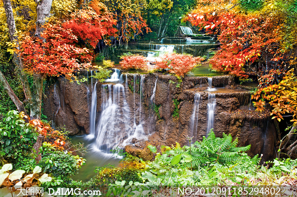 溪流瀑布秋天梦幻美景摄影高清图片 - 大图网设
