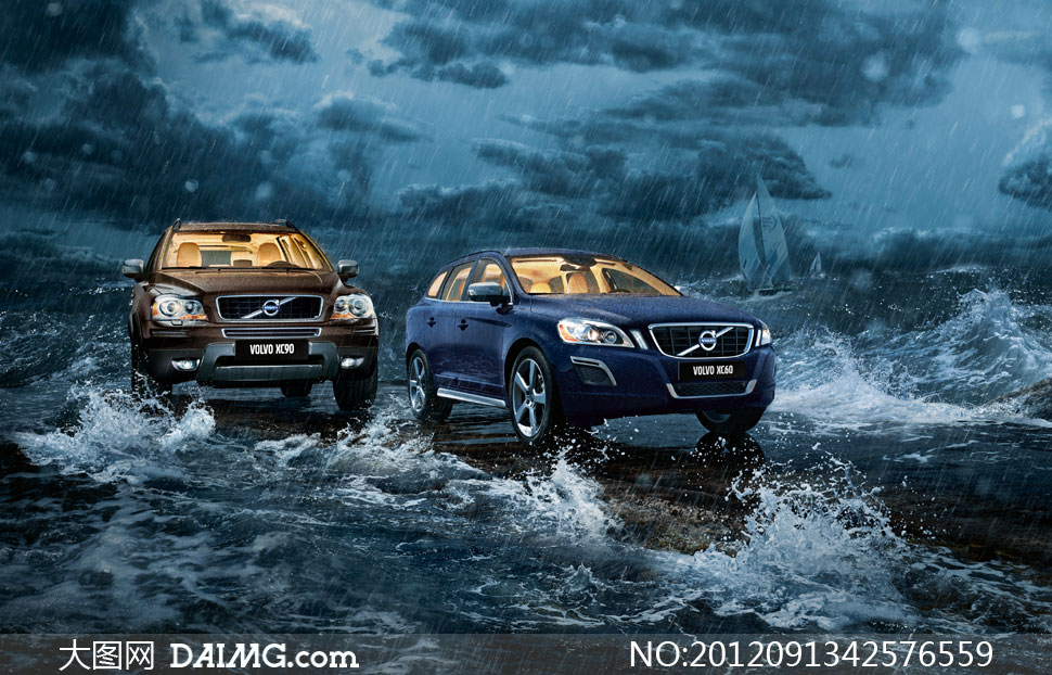 暴风雨中的沃尔沃SUV汽车高清图片 - 大图网设