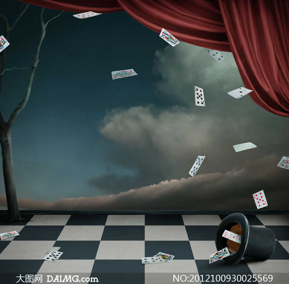 飞舞的魔术扑克牌影楼摄影背景图片 - 大图网设