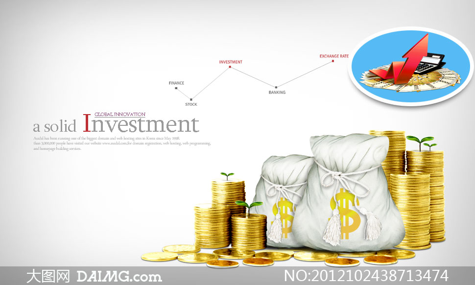 金灿灿的钱币与钱袋子PSD分层素材 - 大图网设