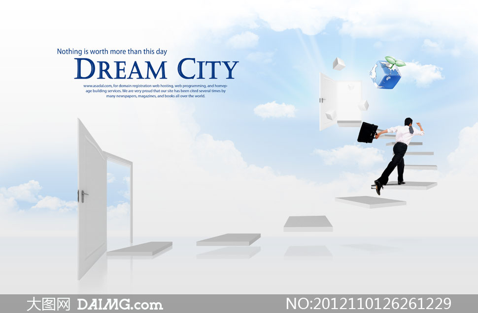 人物与悬浮状态的台阶PSD分层素材 - 大图网设