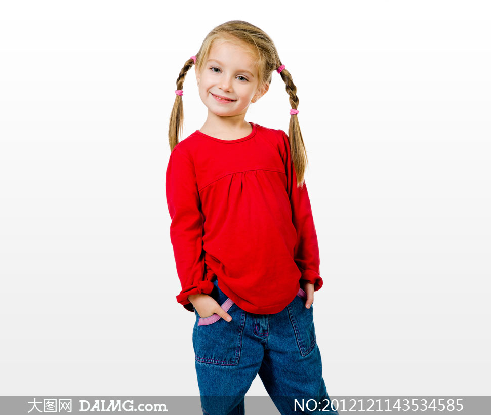穿红上衣的牛仔裤女孩摄影高清图片 - 大图网设