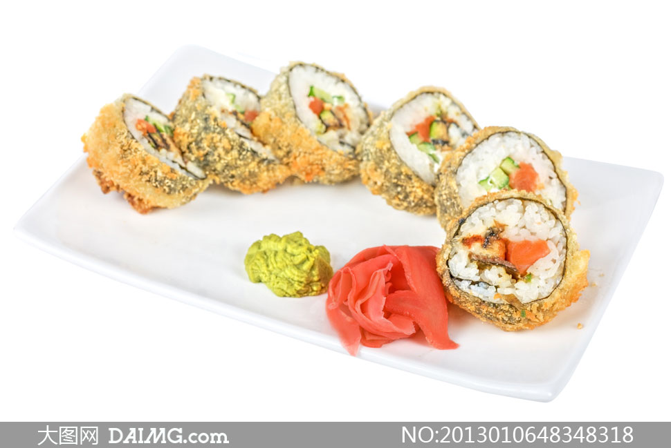 盘子里的寿司与芥末酱摄影高清图片 - 大图网设
