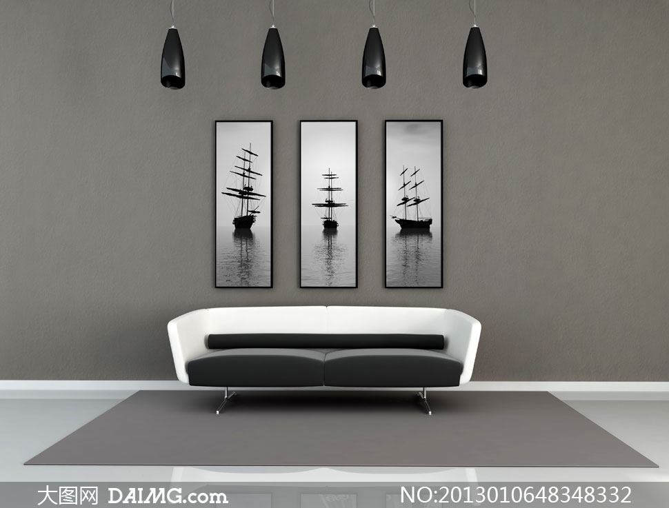 墙壁上的装饰画与沙发摄影高清图片 - 大图网设